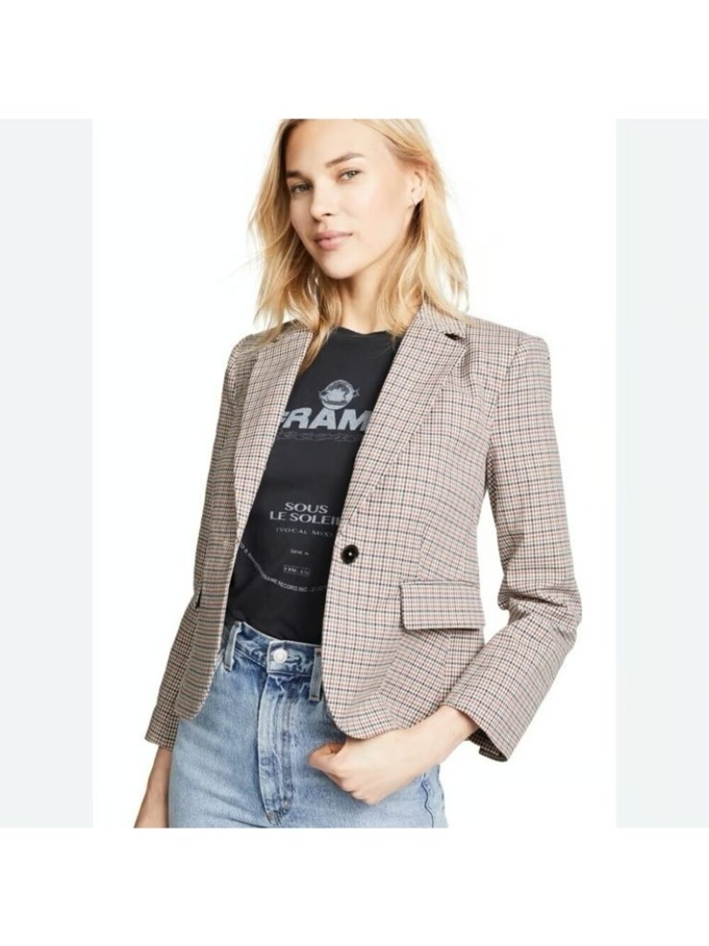 FRAME Andorra Multi Plaid Single Button Blazer sz 8 Notch Lapels Vented Cuffs